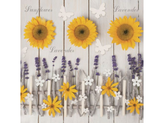 Serwetki POL-MAK Daisy Lunch 33cm 20szt. Lavender and Sunflower Composition with Wooden Sticks SDOG026001 [opakowanie=24szt]