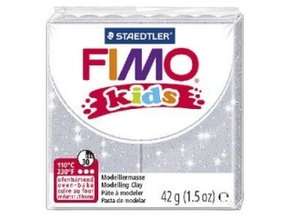 Kostka FIMO Kids, 42g, srebrny brokatowy, masa termoutwardzalna, Staedtler [opakowanie=6szt]