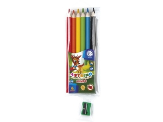 Kredki owkowe trjktne Jumbo 6 kolorw ASTRINO + temperwka  [opakowanie=12szt]