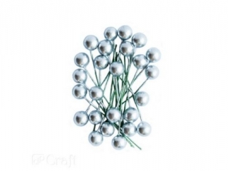 OWOCE OSTROKRZEWU 1, 2 CM - SREBRNE, 24 SZT. [opakowanie=6szt]