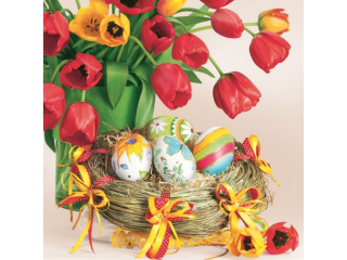 Serwetki POL-MAK WIELKANOC Maki Lunch 33cm 20szt. Bunch of Tulips x Easter Eggs  SLWL007801 [opakowanie=12szt]