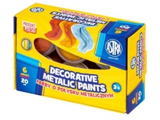 Farby dekoracyjne Astra o poysku metalic. 6 kol x 20 ml STANDARD BOX