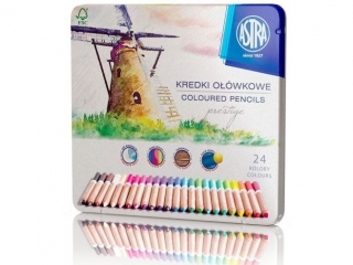 Kredki owkowe z drewna cedrowego okrge w metalowym pudeku ASTRA PRESTIGE  24 kolory [opakowanie=6szt]
