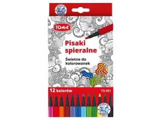 Flamastry szkolne 12 kolorowe, spieralne, cienka końcówka
