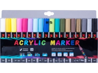 Markery akrylowe 1-2mm, zestaw 18 szt, MG