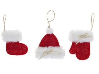 Zawieszki - bucik, czapka, rękawiczka  rozmiar: 9 x 3 x 9  cm  kolor: czerwony