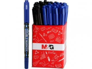 Pisak perm dwustronny Double Marker, niebieski, czarny 0.8mm/2.8mm, 36szt w displayu, MG