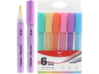 Markery akrylowe Pastelowe set 2, 1-2mm, mix kolorów, zestaw 6 szt, MG