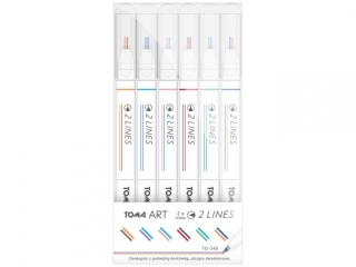 Cienkopisy 2-LINES, 2-kolorowe koñcówki 0, 5mm, bia³a obudowa, komplet 6 kolorów mix