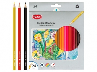 Kredki szkolne TRÓJKĄTNE drewniane 18cm - 24 kolorowe mix