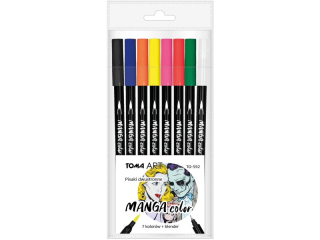 Pisaki TOMA Manga 2-stronne, ko�c�wki 0, 5mm i p�dzelkowa, 7 kolor�w + blender - mix [opakowanie=12szt]TO-592 mix