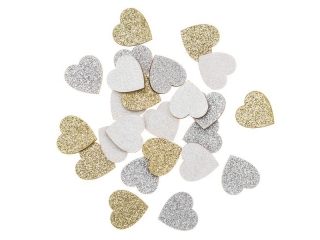 DREWNIANE BROKATOWE SERCA - DWUSTRONNE 2 x 1, 5CM, 24 SZT.  ZOTY, SREBRNY, BIAY [opakowanie=6szt]