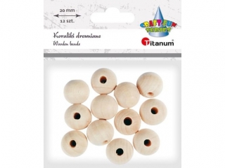 Koraliki drewniane okrągłe O20mm otwór O5mm naturalne drewno 12szt.