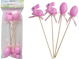 Jajka pisanki i kr�liczki na piku rozmiar: 28, 5 cm ilo�� w opakowaniu: 4 szt kolor: r�owy