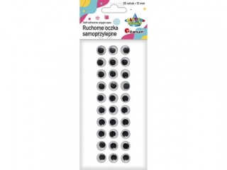Oczy samoprzylepne czarne 12mm bez rzęs okrągłe 30szt.