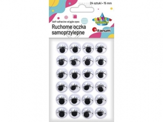 Oczy samoprzylepne czarne 15mm z rzęsami okrągłe 24szt.