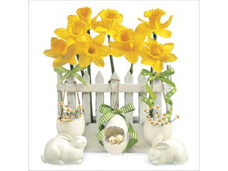 Serwetki POL-MAK WIELKANOC Daisy Lunch 33cm 20szt. Fence with Rabbit and Yellow Daffodils  SDWL008701 [opakowanie=24szt]