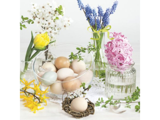 Serwetki POL-MAK WIELKANOC Maki Lunch 33cm 20szt. Spring Flowers in Glass Vases with Easter Eggs  SLWL010201 [opakowanie=12szt]