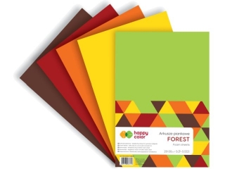 Arkusze piankowe FOREST, A4, 5 ark, 5 kolorów, 2 rodzaje, Happy Color