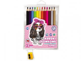 Kredki owkowe Jumbo okrge ASTRAKIDS Pieski - 12 kolorw + temperwka [opakowanie=12szt]