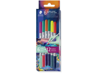 Flamastry dwustronne, 6 szt, 12 kol, Multiverse, ciemne opk, Staedtler