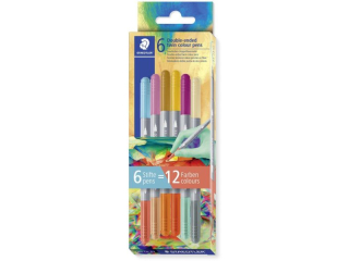 Flamastry dwustronne, 6 szt, 12 kol, Multiverse, jasne opk, Staedtler