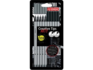 Zestaw Cienkopis STABILO point 88/Flamaster Pen 68/Flamaster Pen 68 brush - czarny i szary - STABILO Creative Tips - kartonowe etui 10 sztuk ARTY