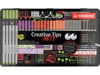 Zestaw Cienkopis STABILO point 88/Flamaster Pen 68/Flamaster Pen 68 brush - kolory pastelowe - STABILO Creative Tips - etui metalowe 30 sztuk ARTY