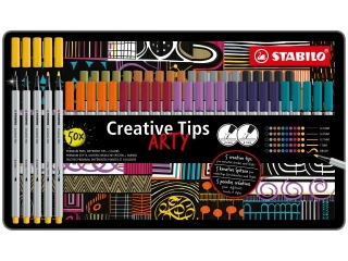 Zestaw Cienkopis STABILO point 88/Flamaster Pen 68/Flamaster Pen 68 brush - STABILO Creative Tips - etui metalowe 50 sztuk ARTY
