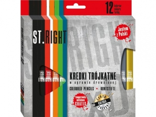 Kredki trjktne  w oprawie drewnianej  12 kolorw + temperwka ST.RIGHT