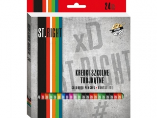 Kredki szkolne trjktne 24 kolory ST.RIGHT [opakowanie=8szt]