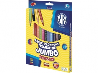 Kredki owkowe trjktne JUMBO ASTRA - 18 kolorw z temperwk [opakowanie=6szt]
