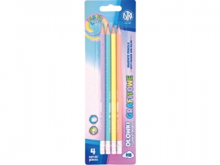 Ołówki grafitowe trójkątne HB z gumką i miarką ASTRA PASTEL LINE - 4 szt. blister [opakowanie=24szt]