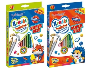 Kredki szkolne trjktne SUPER SIZE 18 kolorw + temperwka ZWIERZAKI UCZNIAKI [opakowanie=8szt]