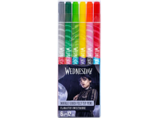 Flamastry dwustronne okrge Wednesday - 6 sztuk = 12 kolorw [opakowanie=24szt]