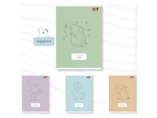 Zeszyt A5 32 kartki linia dwukolorowa okadka laminowana lakier miejscowy UV 70 g/m2 PASTEL CAPYBARA  [opakowanie=15szt]