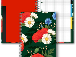 PENMATE BRULION B5 W TWARDEJ OPRAWIE Z PRZEK�ADKAMI 160 KARTEK W KRATK� T0127 KWIATY POLSKIE MAKI W ZIELENI  FOLIA MAT NIERYSUJ�CA