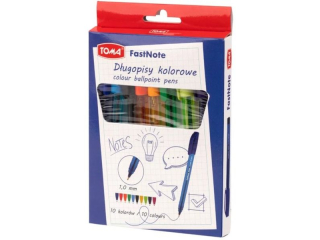 D�ugopis TOMA z nasadk� Fast Note 1, 0mm, przezroczysta, kolorowa obudowa, 10 kolor�w - mix Etui 10szt TO-024 mix Etui 10szt