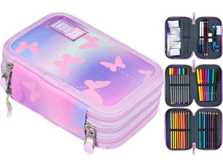 Piórnik szkolny potrójny z wyposażeniem PC5 PINK BUTTERFLIES