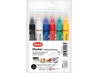 Marker akrylowy TOMA, fibrowa ko�c�wka okr�gla 2, 5mm, 22 kolor�w - mix 6 Etui 6szt TO-402 mix 6 Etui 6szt