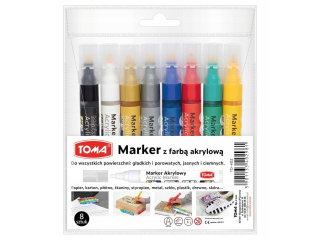 Marker akrylowy TOMA, fibrowa ko�c�wka okr�gla 2, 5mm, 22 kolor�w - mix 8 Etui 8szt TO-402 mix 8 Etui 8szt