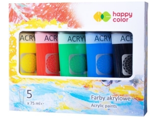 Farba akrylowa zestaw 5 kolorw x 75 ml, kolory MIX A, Happy Color