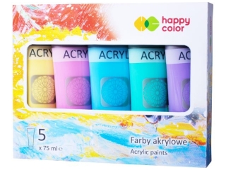 Farba akrylowa zestaw 5 kolorw x 75 ml, kolory pastel, Happy Color