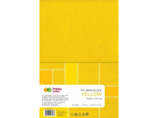 Filc dekoracyjny, 20x30 cm, 1, 5 mm, 10 ark., żółty, Happy Color