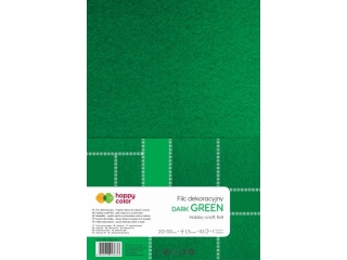 Filc dekoracyjny, 20x30 cm, 1, 5 mm, 10 ark., ciemnozielony, Happy Color
