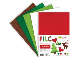Filc dekoracyjny, 20x30 cm, 1, 5 mm, 5ark, CHRISTMAS, Happy Color