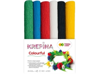 Krepina marszczona 25x100cm, MIX Colorful - 6 kol., 6 rolek, Happy Color