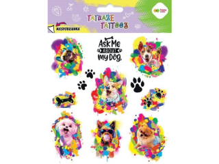 Tatuae zmywalne FUNNY DOGS, rozm. 150x200 mm, Happy Color [opakowanie=10szt]