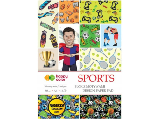 Blok z motywami SPORTS, 80g/m2, A4, 16 ark, 30 motywów, Happy Color [opakowanie=5szt]