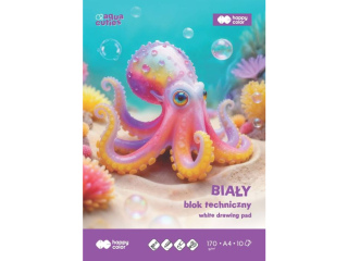 Blok techniczny bia�y Aqua Cuties, 170 g/m2, A4, 10 ark., Happy Color [opakowanie=20szt]